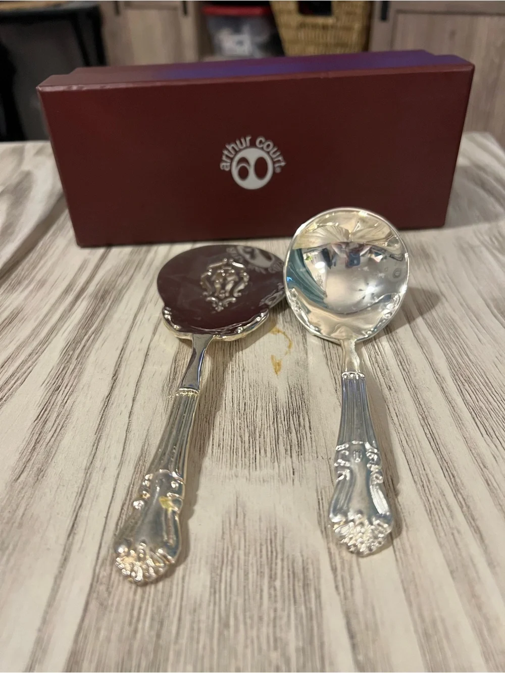 Arthur Court Fleur-de-Lis Meat Serving Spoon Ladle Set w/ Original Box